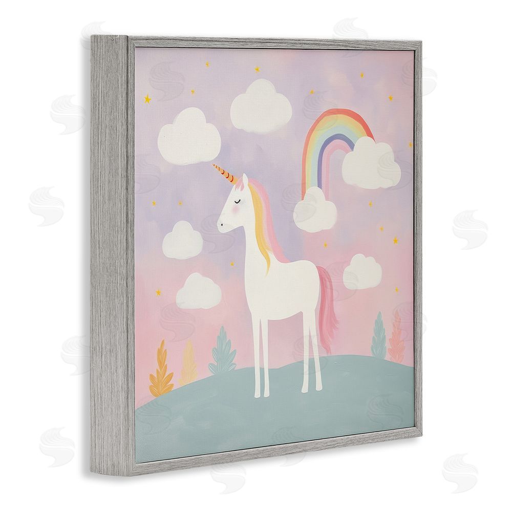 Lazar Studio Mystical Unicorn with Rainbow & Clouds Gray Framed Giclee Wall Art