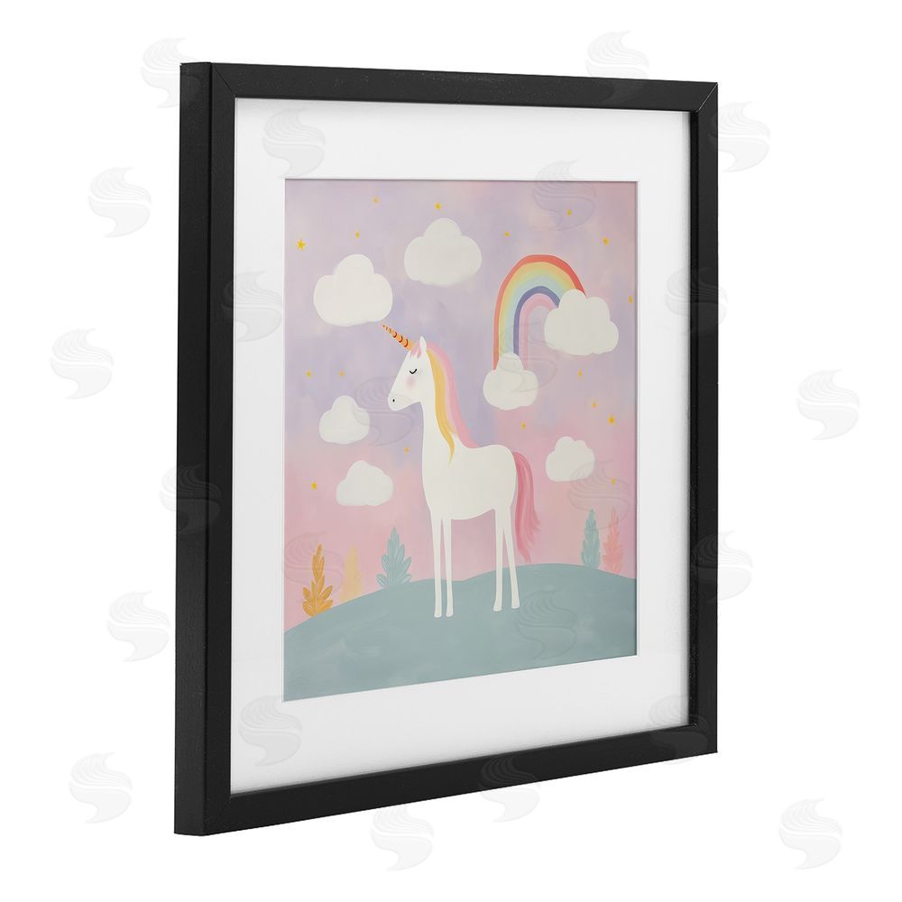 Lazar Studio Mystical Unicorn with Rainbow & Clouds Black Framed Print Under Glass Wall Art