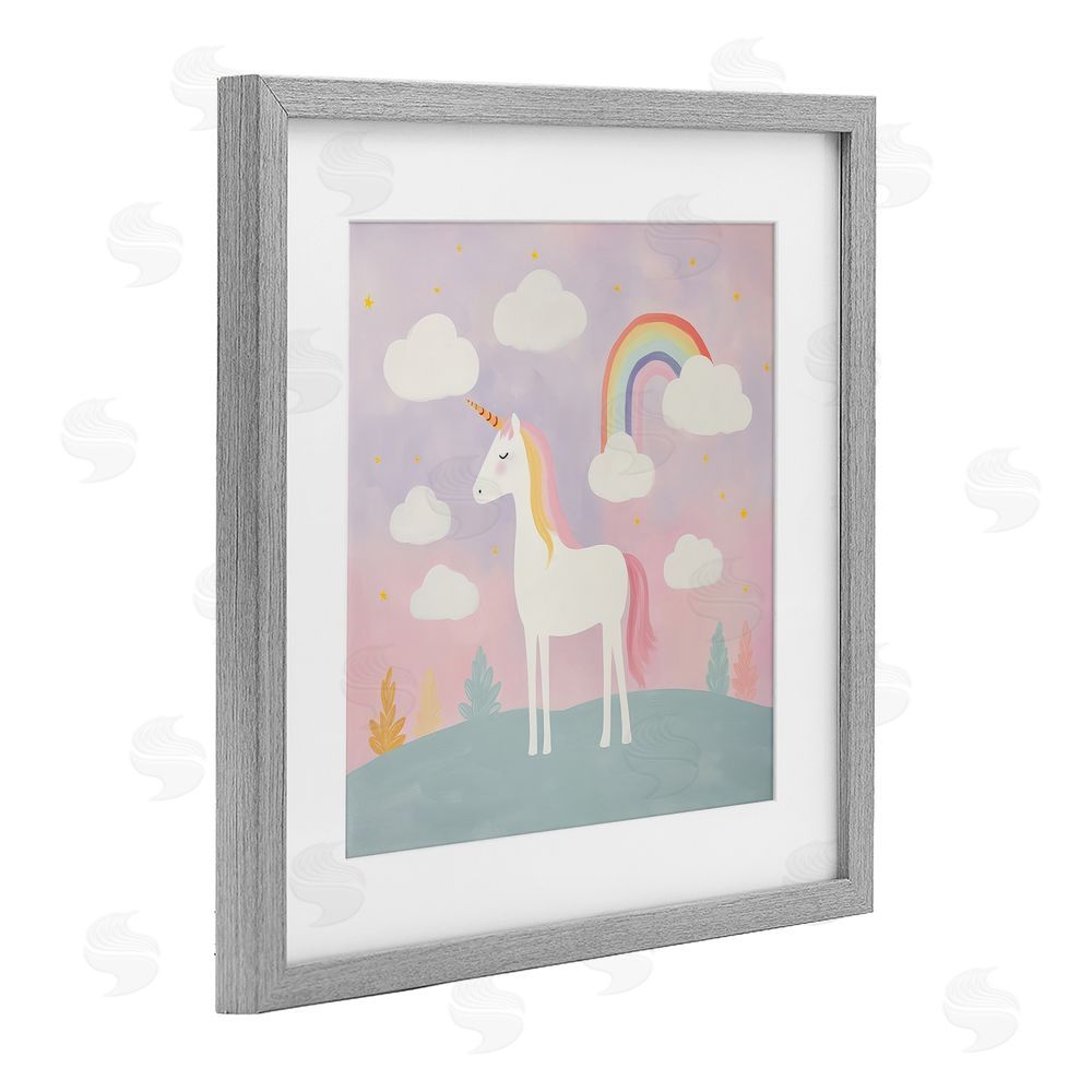 Lazar Studio Mystical Unicorn with Rainbow & Clouds Gray Framed Print Under Glass Wall Art