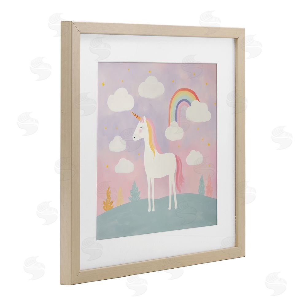 Lazar Studio Mystical Unicorn with Rainbow & Clouds Brown Framed Print Under Glass Wall Art