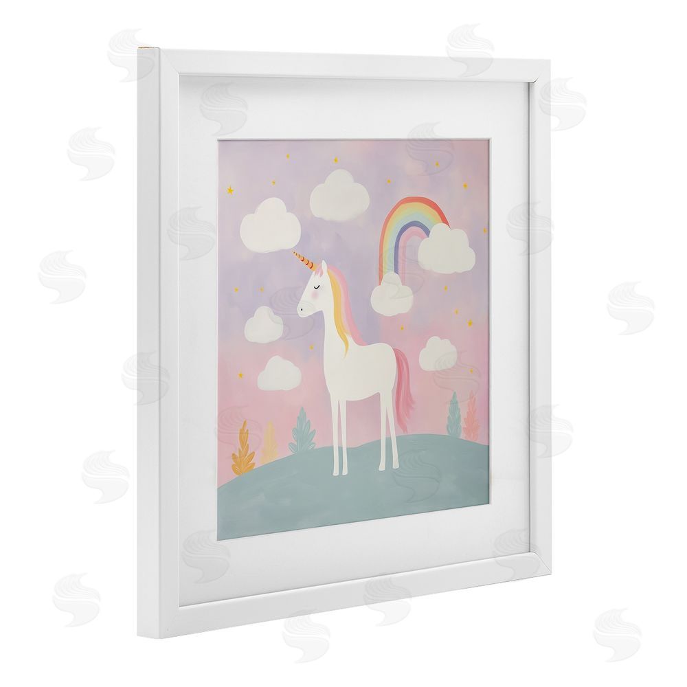 Lazar Studio Mystical Unicorn with Rainbow & Clouds White Framed Print Under Glass Wall Art