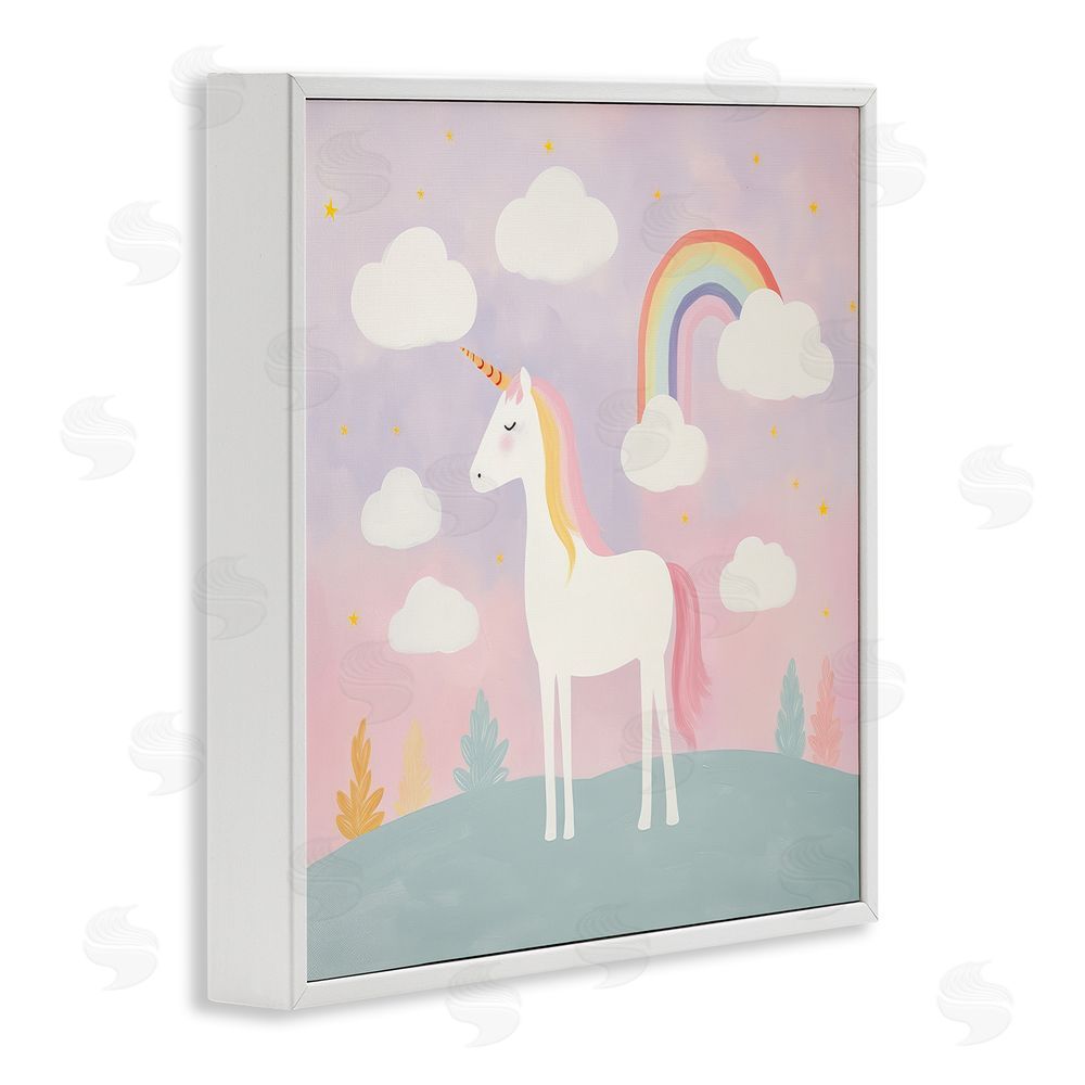 Lazar Studio Mystical Unicorn with Rainbow & Clouds White Framed Giclee Wall Art
