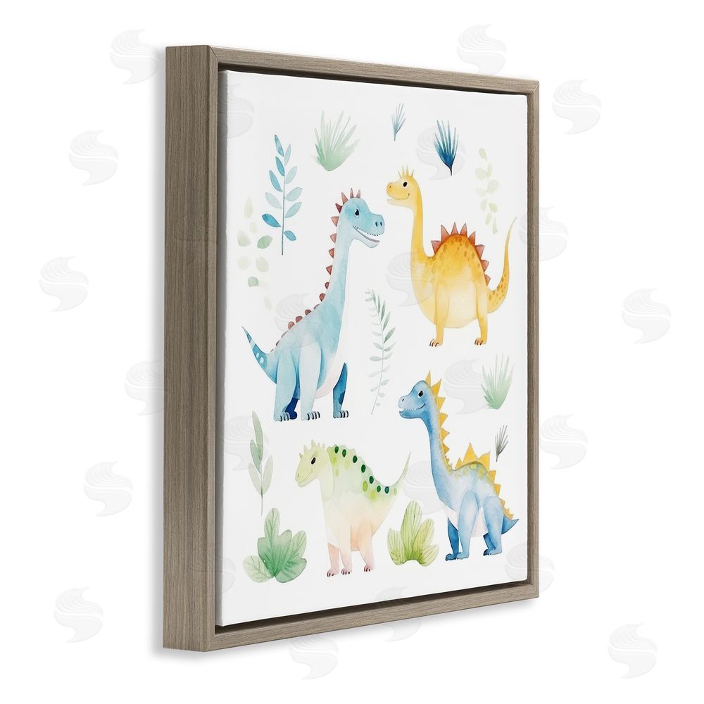 Lazar Studio Playful Dinosaur Wonderland Brown Floating Framed Canvas Wall Art