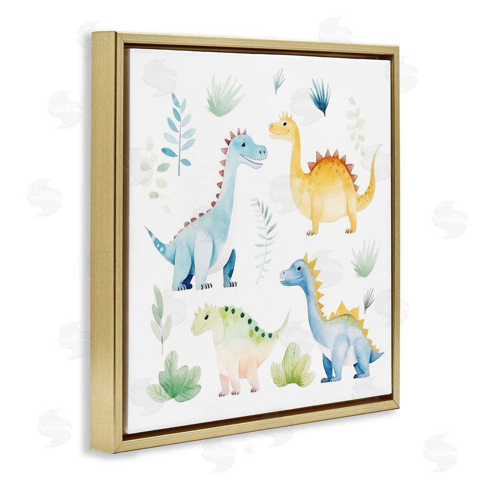 Lazar Studio Playful Dinosaur Wonderland Gold Floating Framed Canvas Wall Art