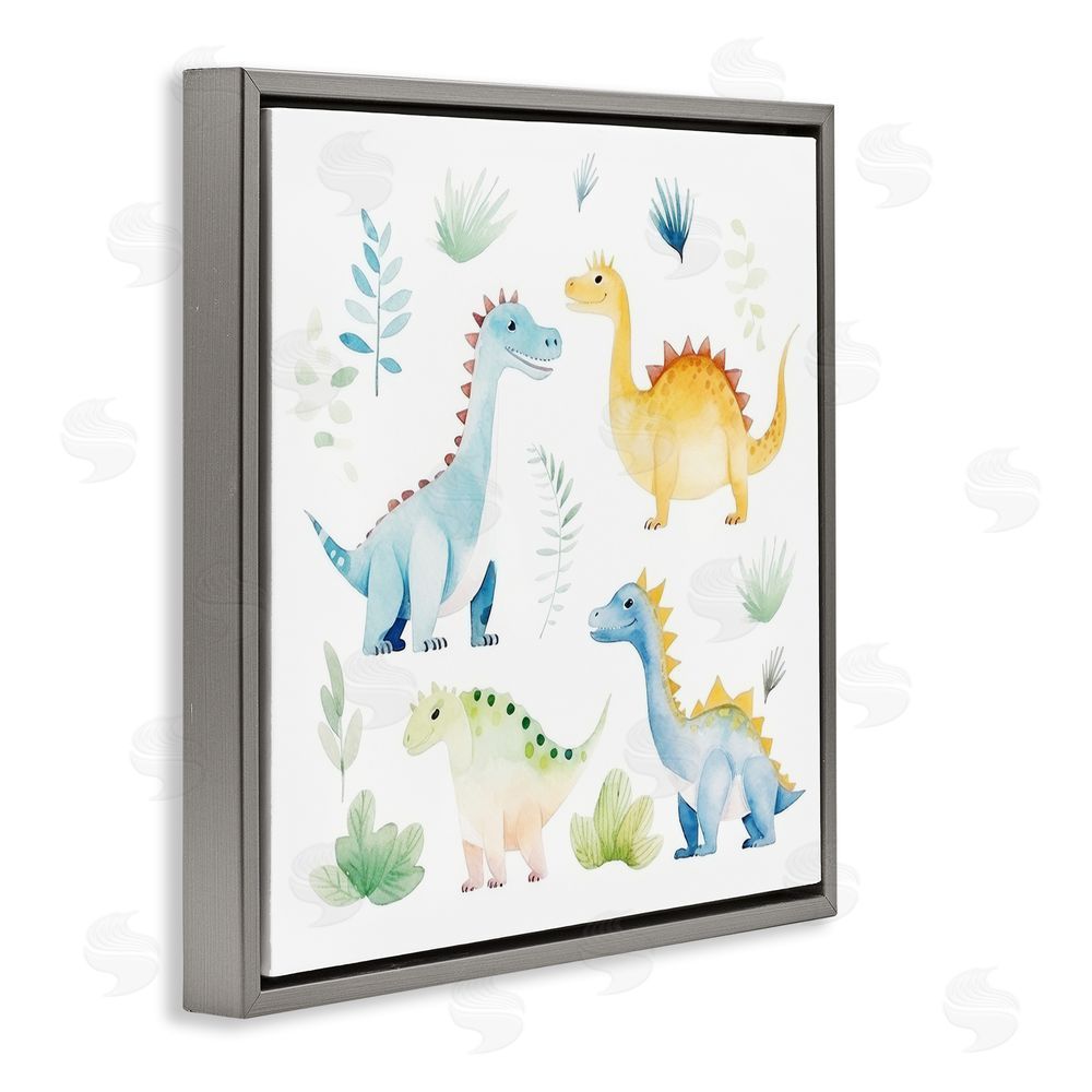 Lazar Studio Playful Dinosaur Wonderland Gray Floating Framed Canvas Wall Art