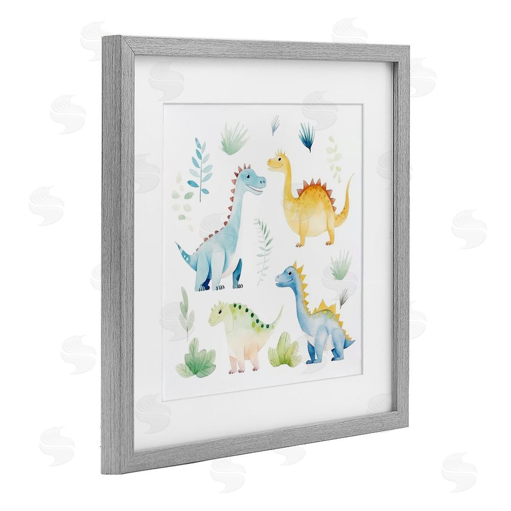 Lazar Studio Playful Dinosaur Wonderland Gray Framed Print Under Glass Wall Art