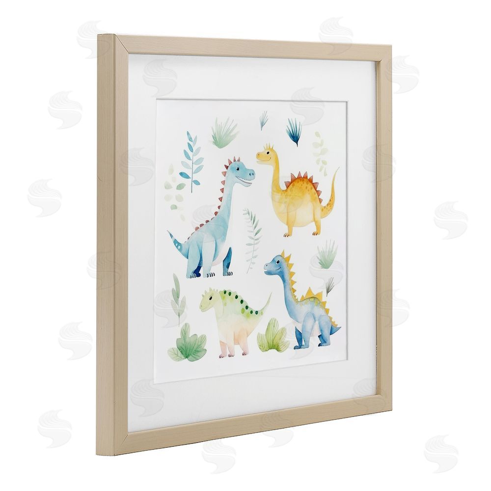 Lazar Studio Playful Dinosaur Wonderland Brown Framed Print Under Glass Wall Art