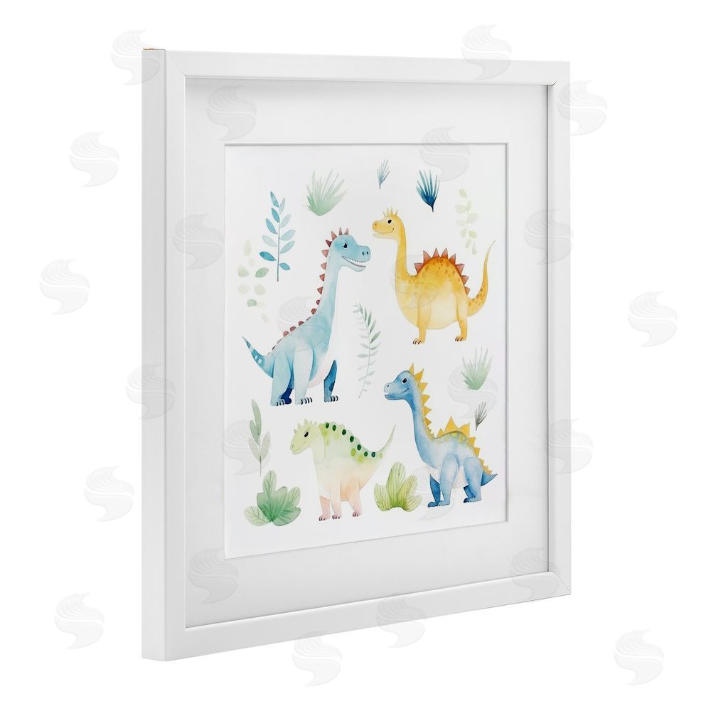 Lazar Studio Playful Dinosaur Wonderland White Framed Print Under Glass Wall Art