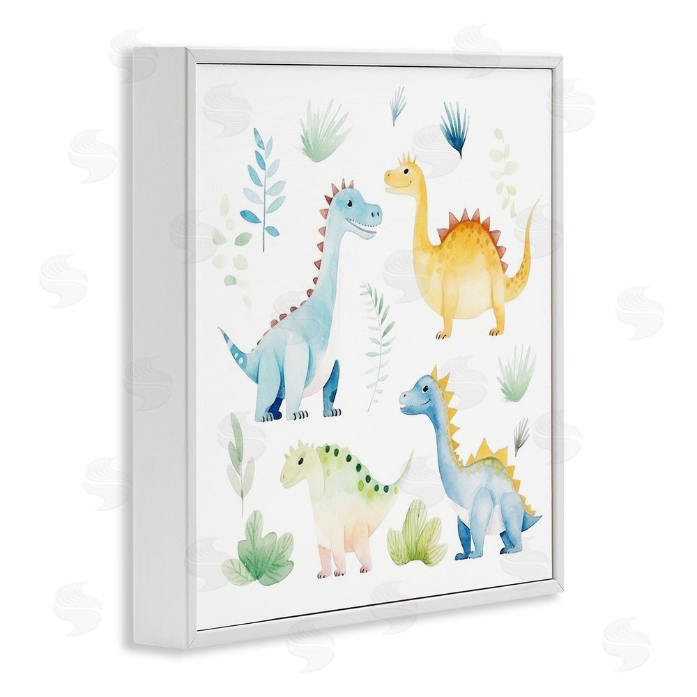 Lazar Studio Playful Dinosaur Wonderland White Framed Giclee Wall Art