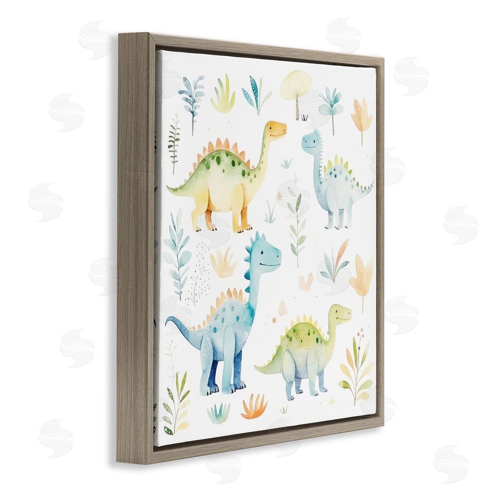 Lazar Studio Different Dinosaur Wonders Brown Floating Frame Canvas Wall Art Print