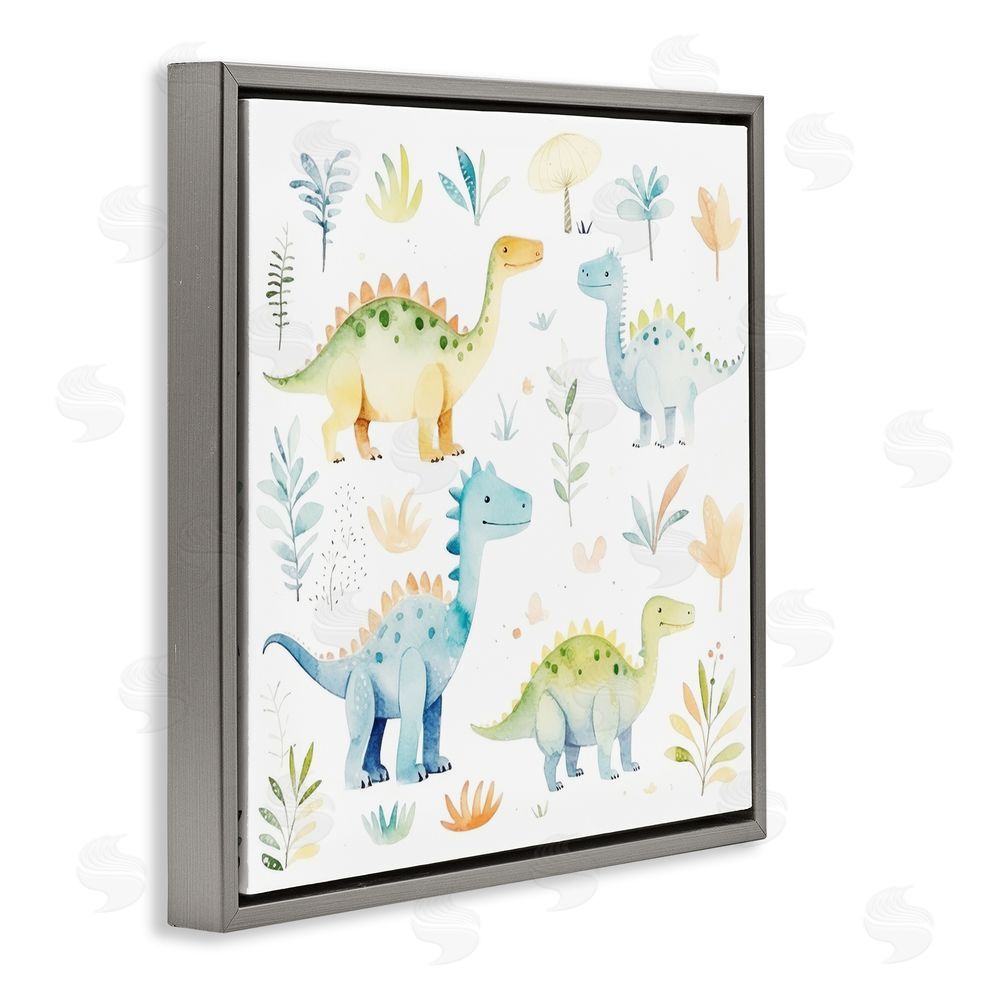 Lazar Studio Different Dinosaur Wonders Gray Floating Frame Canvas Wall Art Print