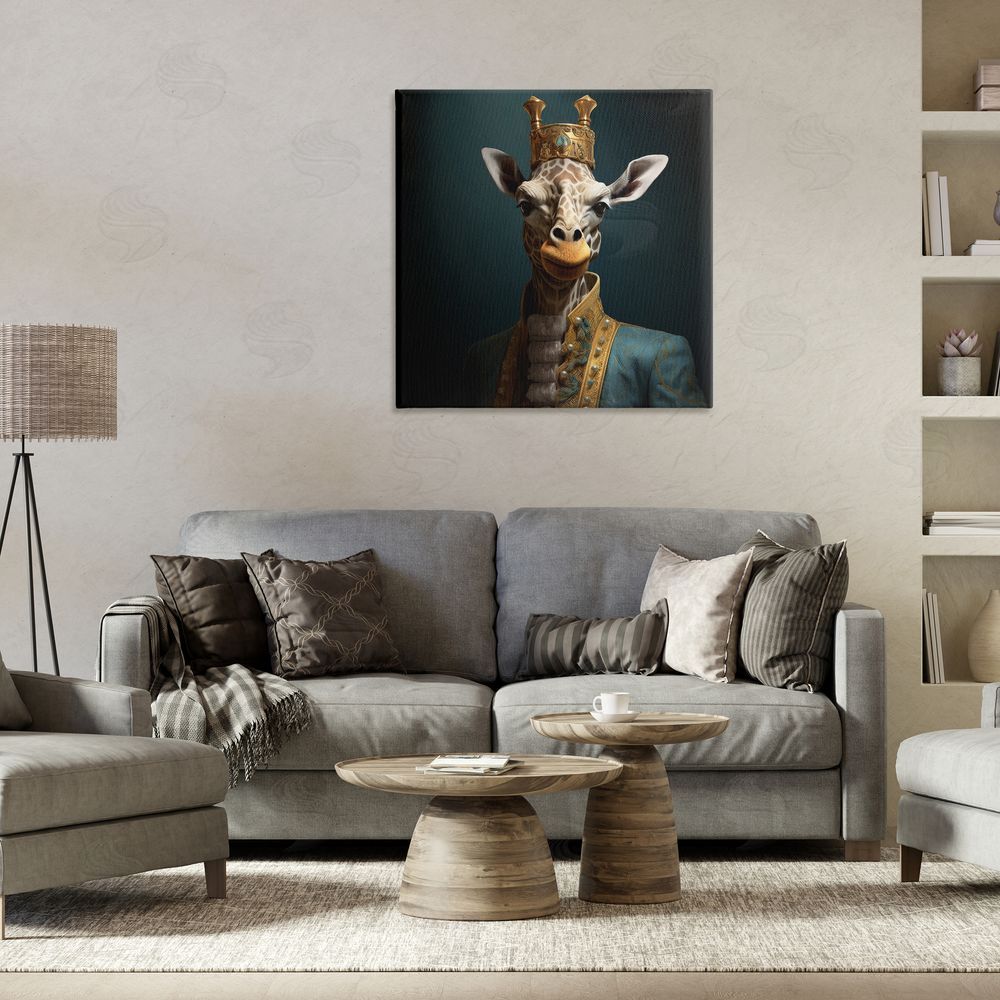 Lazar Studio Giraffe Gaze in Regal Crown Stretched Canvas Wall Art in Room