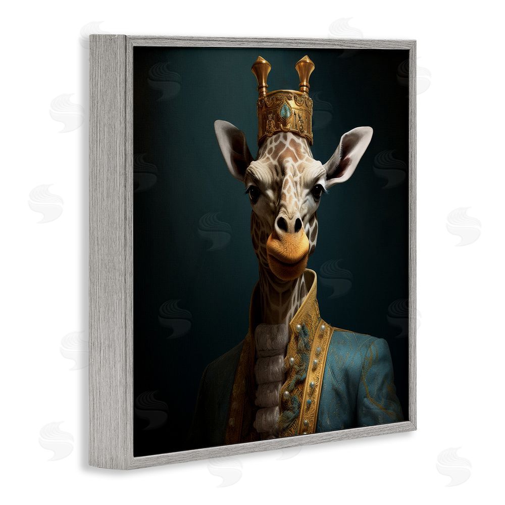 Lazar Studio Giraffe Gaze in Regal Crown Gray Framed Giclee Wall Art
