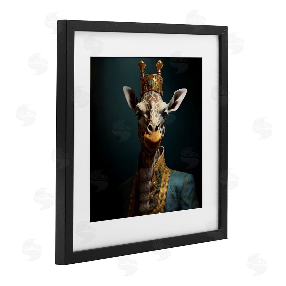 Lazar Studio Giraffe Gaze in Regal Crown Black Framed Print Under Glass Wall Art