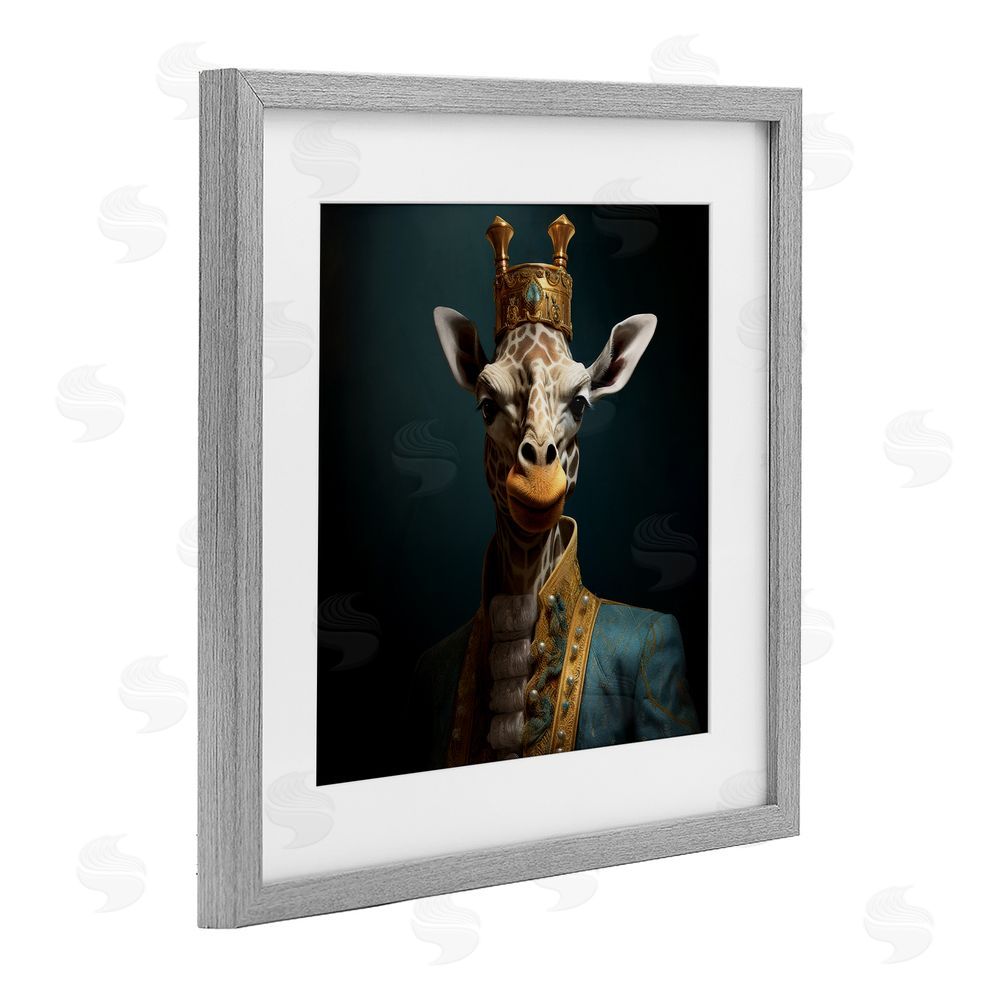 Lazar Studio Giraffe Gaze in Regal Crown Gray Framed Print Under Glass Wall Art