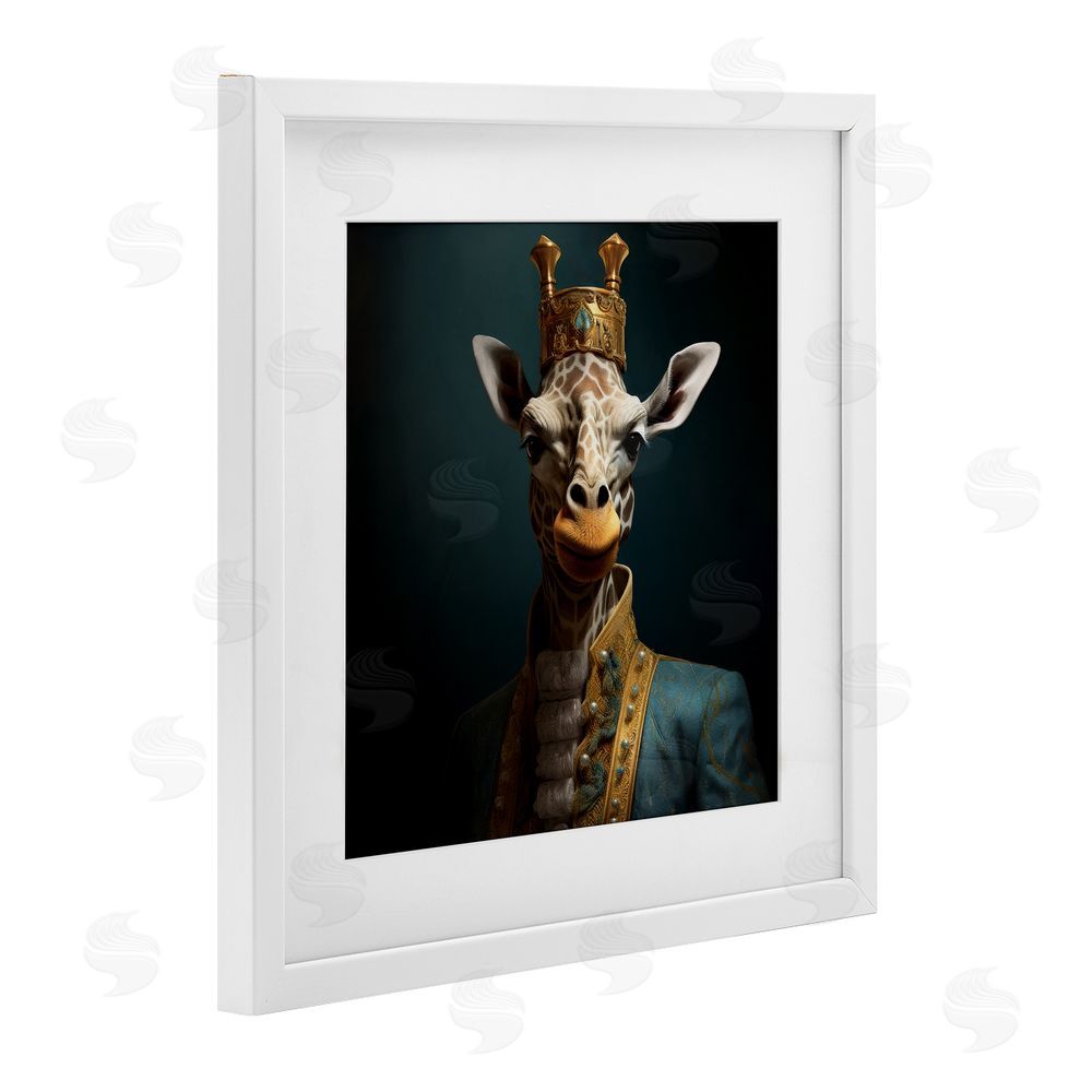 Lazar Studio Giraffe Gaze in Regal Crown White Framed Print Under Glass Wall Art