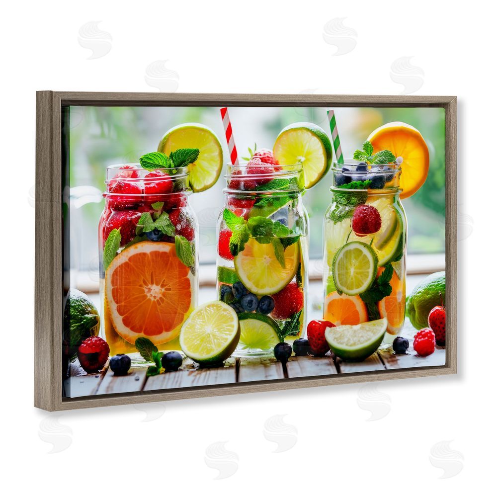 Lazar Studio Vibrant Citrus & Berry Infusion Brown Floating Framed Canvas Wall Art Print
