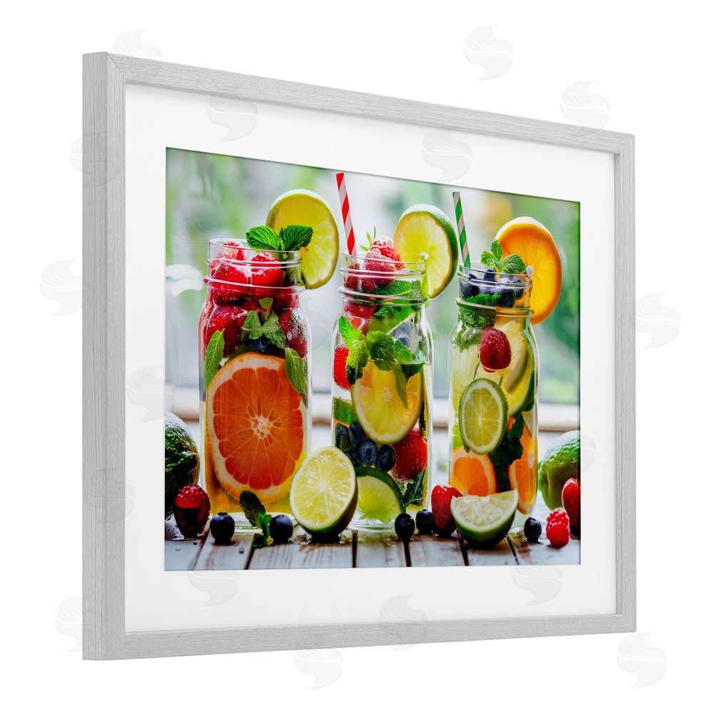 Lazar Studio Vibrant Citrus & Berry Infusion Gray Framed Print Under Glass with White Mat Wall Art