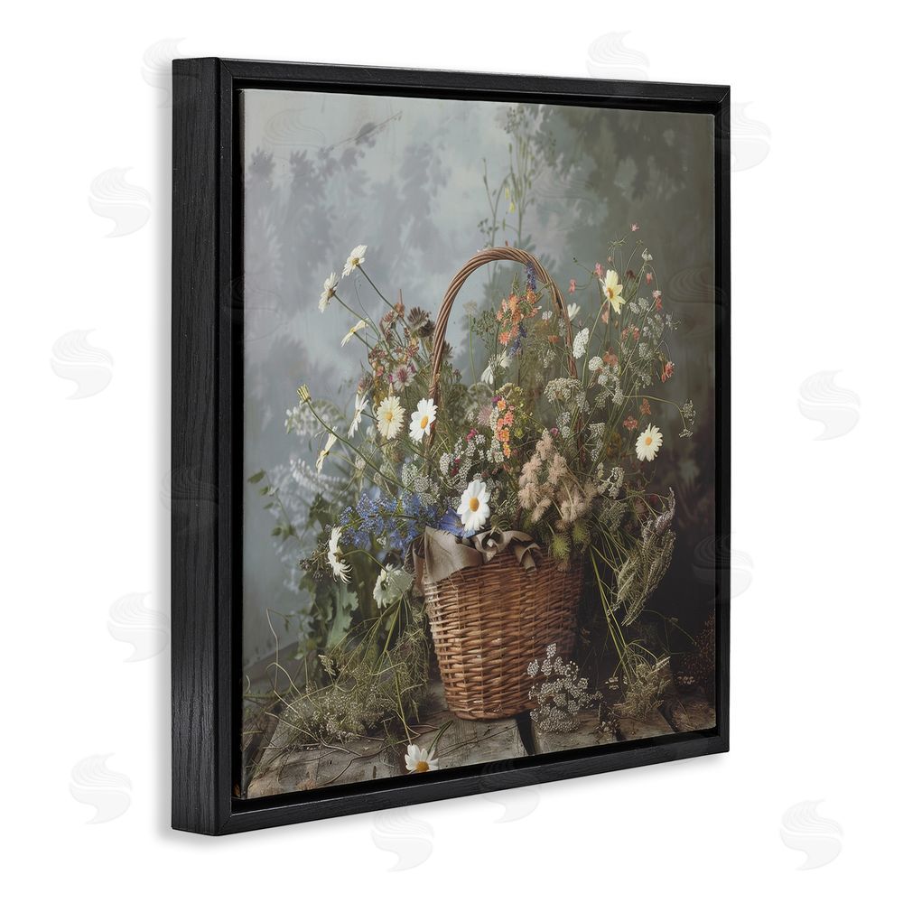 Lazar Studio Floral Basket Still Life Black Floating Framed Canvas Wall Art