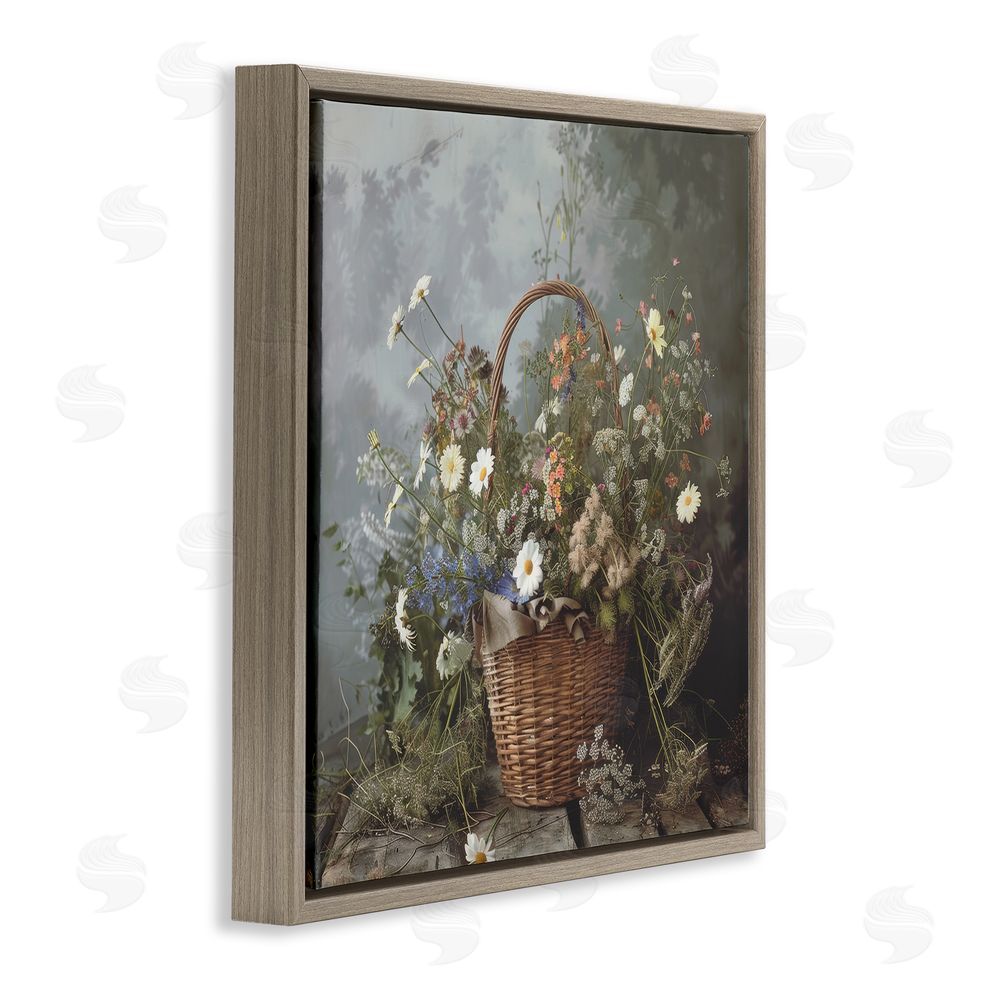Lazar Studio Floral Basket Still Life Brown Floating Framed Canvas Wall Art