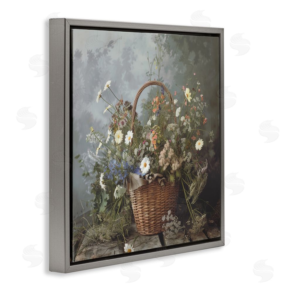 Lazar Studio Floral Basket Still Life Gray Floating Framed Canvas Wall Art
