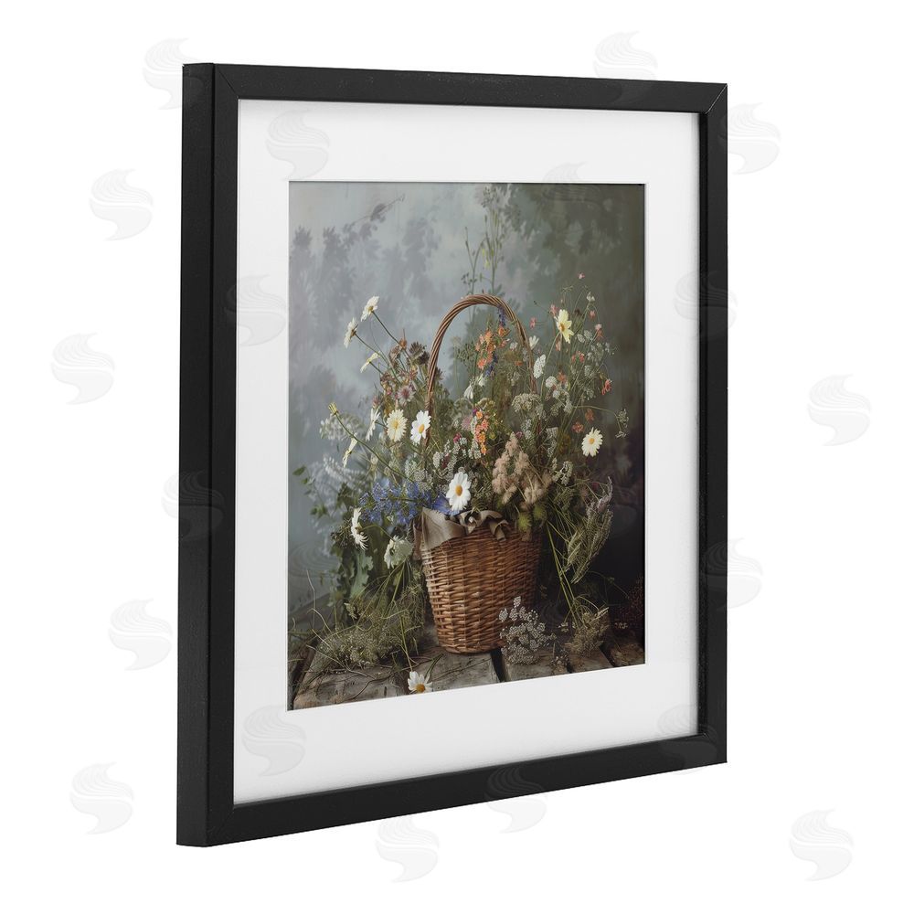 Lazar Studio Floral Basket Still Life Black Framed Print Under Glass Wall Art
