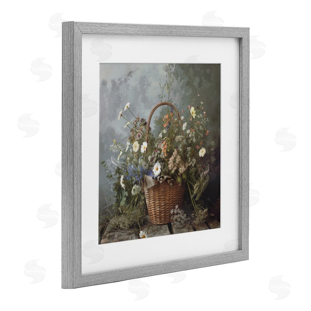 Lazar Studio Floral Basket Still Life Gray Framed Print Under Glass Wall Art