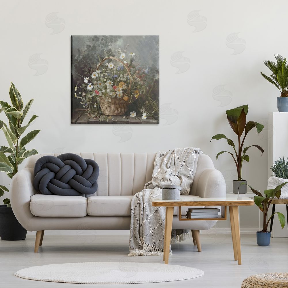 Lazar Studio Florals In A Basket Arrangement Stretched Canvas Wall Art in Room