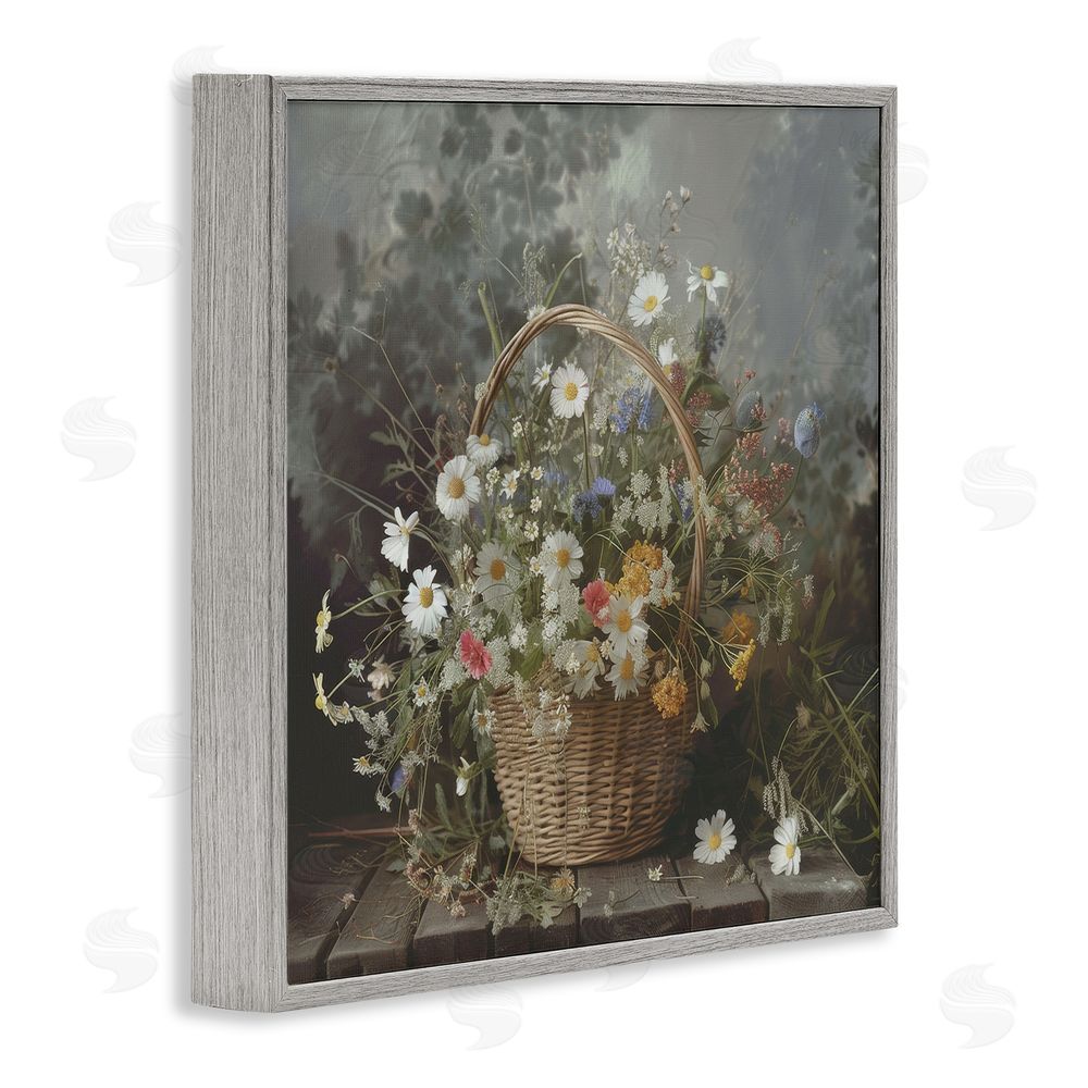 Lazar Studio Florals In A Basket Arrangement Gray Framed Giclee Wall Art