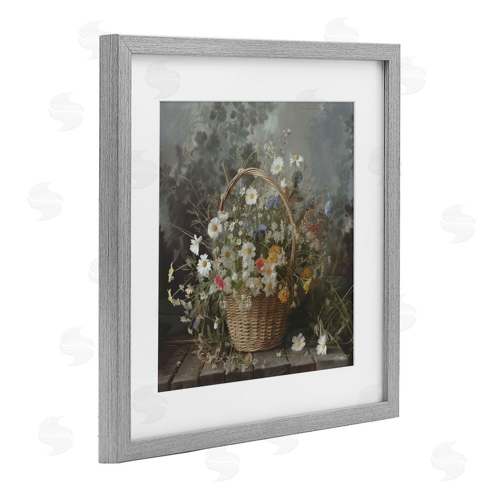 Lazar Studio Florals In A Basket Arrangement Gray Framed Print Under Glass Wall Art