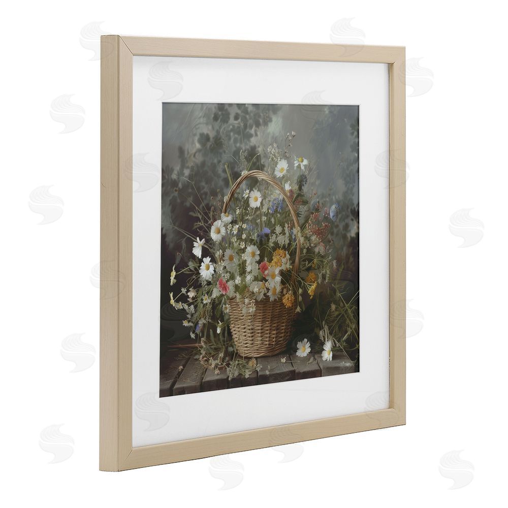 Lazar Studio Florals In A Basket Arrangement Brown Framed Print Under Glass Wall Art