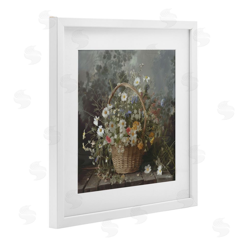 Lazar Studio Florals In A Basket Arrangement White Framed Print Under Glass Wall Art