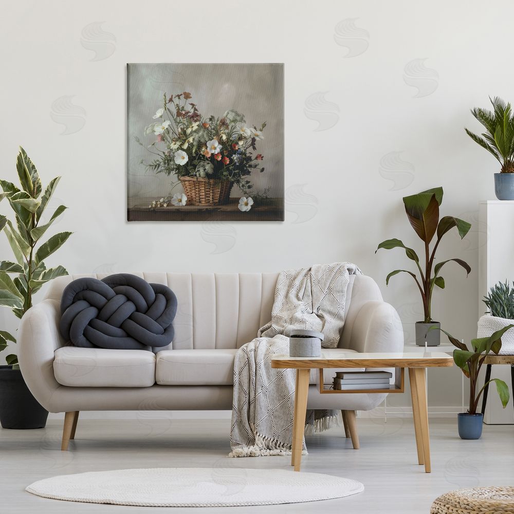 Lazar Studio Flowers In A Basket Arrangement Stretched Canvas Wall Art in Room