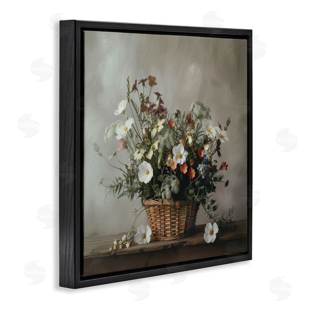 Lazar Studio Flowers In A Basket Arrangement Black Floating Framed Canvas Wall Art
