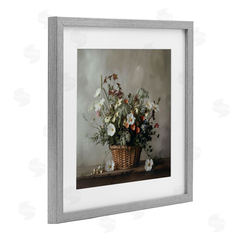 Lazar Studio Flowers In A Basket Arrangement Gray Framed Print Under Glass Wall Art
