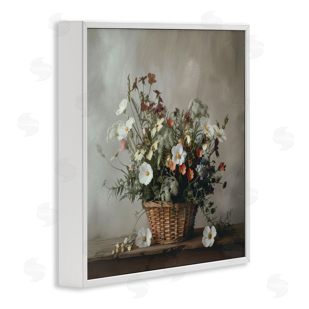 Lazar Studio Flowers In A Basket Arrangement White Framed Giclee Wall Art