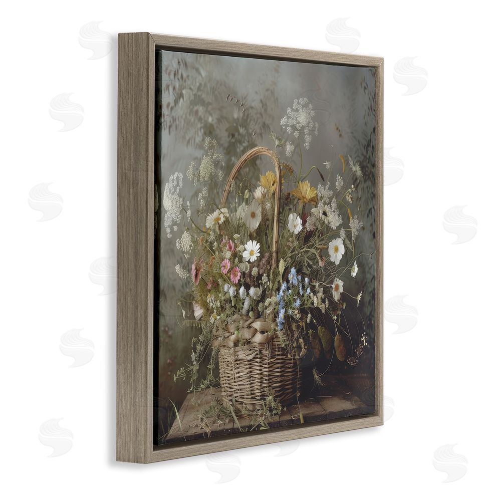 Lazar Studio Rustic Basket with Flowers Brown Floating Framed Canvas Wall Art