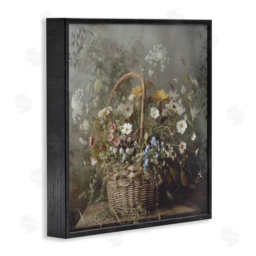Lazar Studio Rustic Basket with Flowers Black Framed Giclee Wall Art