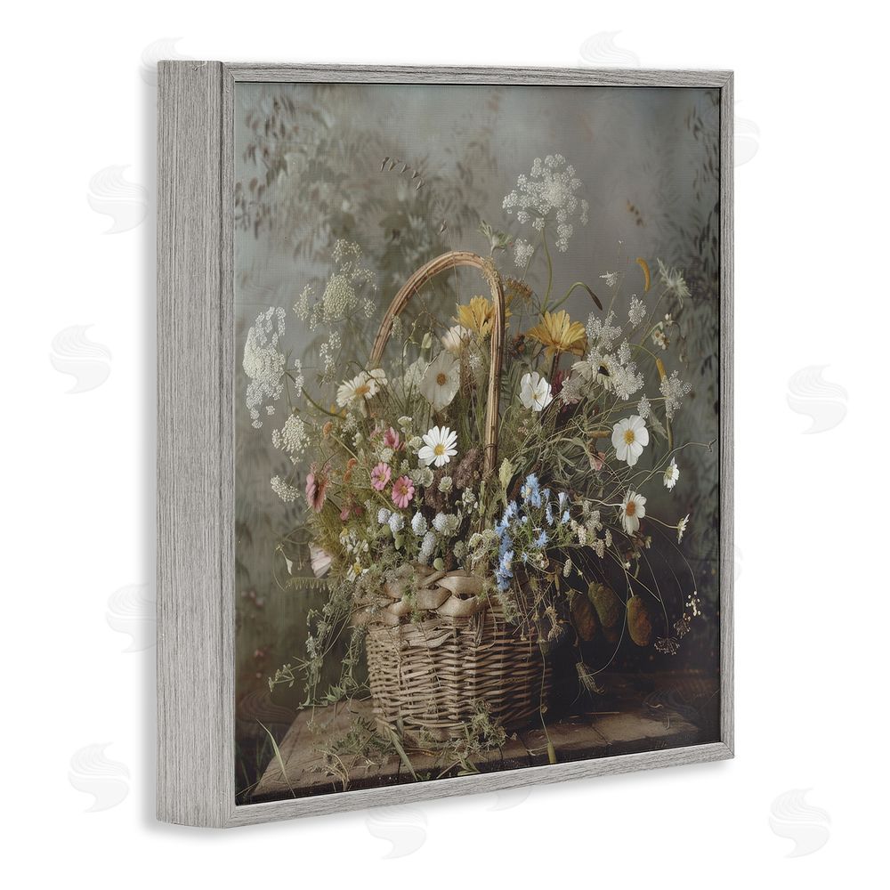 Lazar Studio Rustic Basket with Flowers Gray Framed Giclee Wall Art