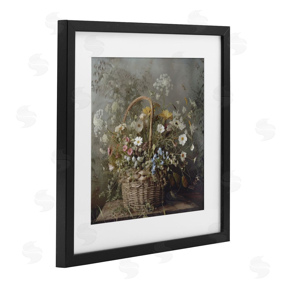 Lazar Studio Rustic Basket with Flowers Black Framed Print Under Glass Wall Art