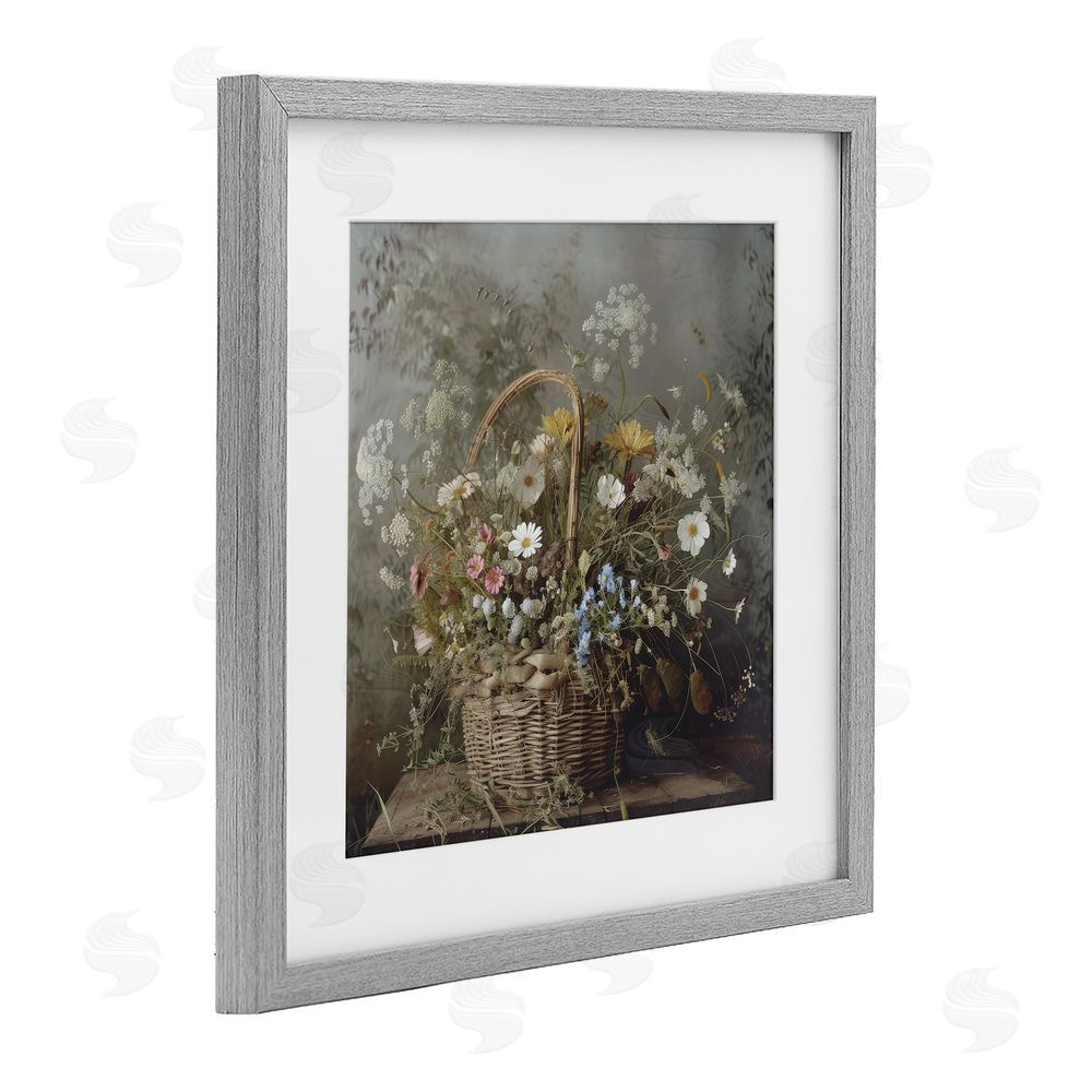 Lazar Studio Rustic Basket with Flowers Gray Framed Print Under Glass Wall Art