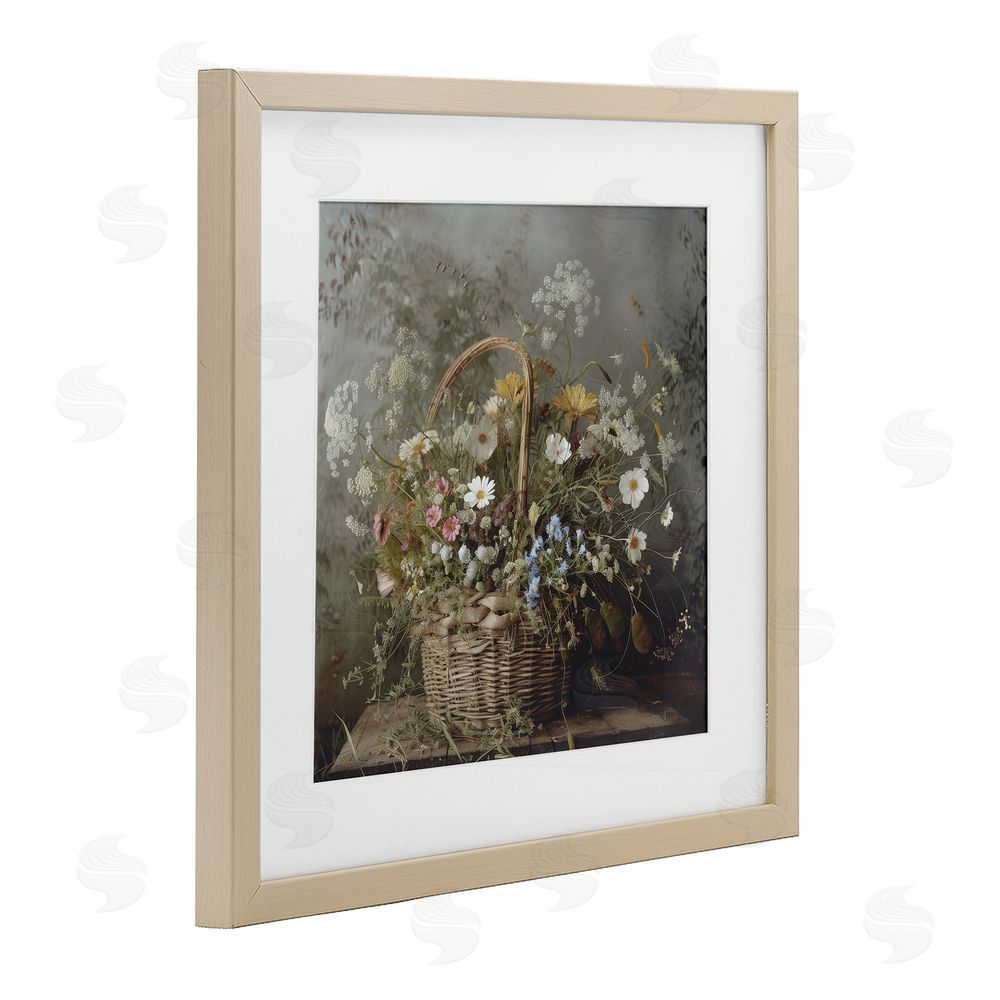 Lazar Studio Rustic Basket with Flowers Brown Framed Print Under Glass Wall Art