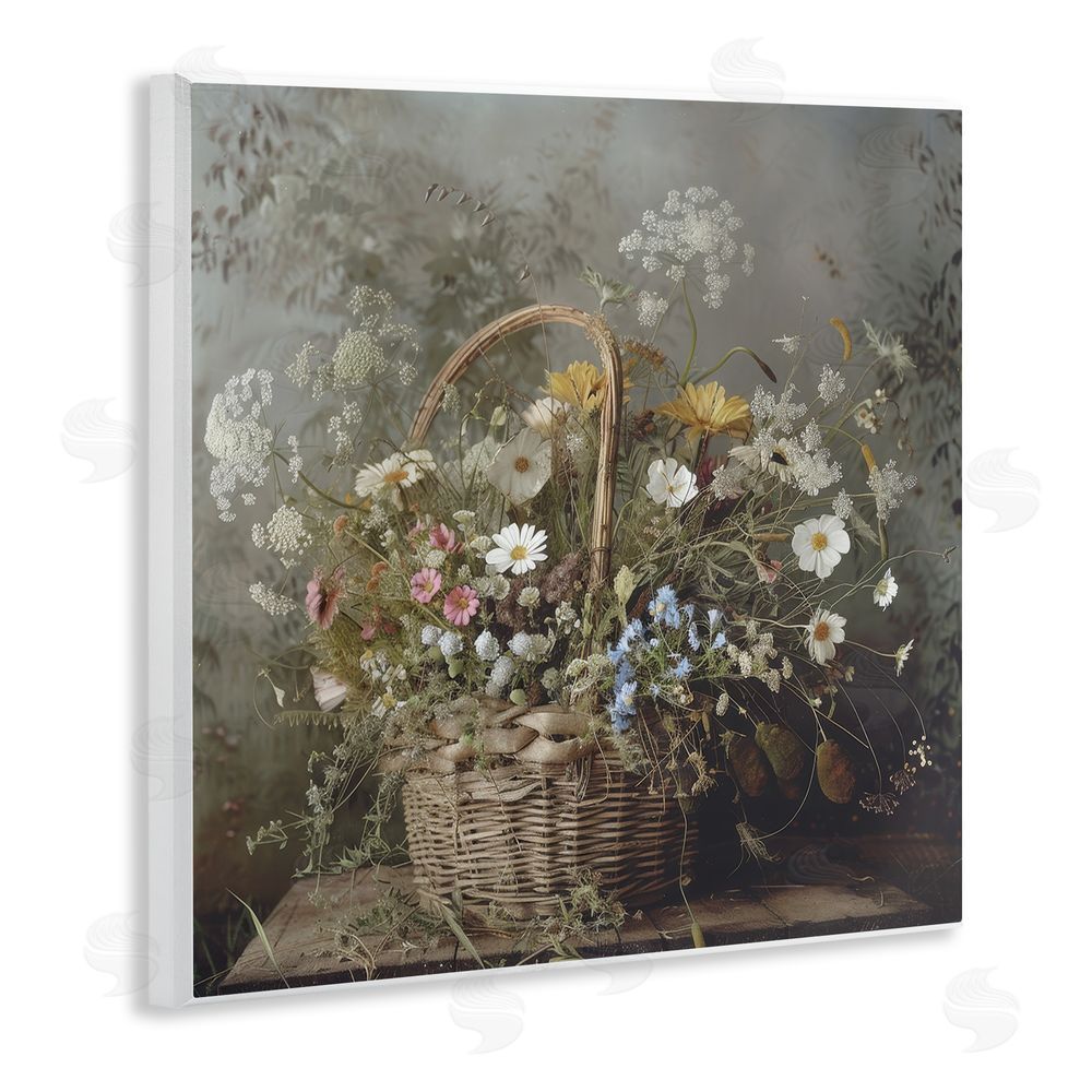 Lazar Studio Rustic Basket with Flowers Wall Plaque Home Decor Art Print