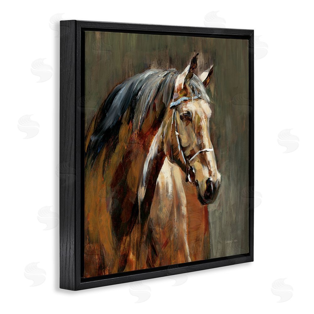 Danhui Nai Horse in Stable at Dusk Black Floating Framed Canvas Wall Art