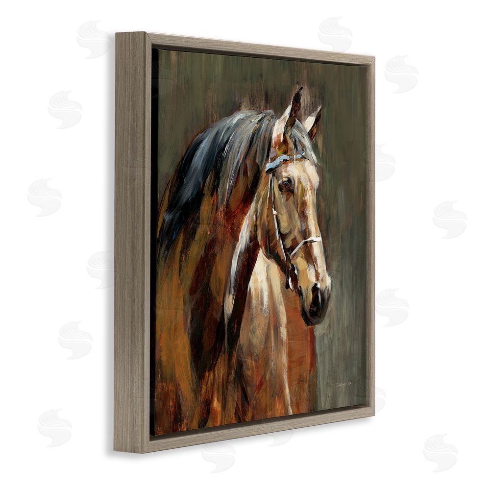 Danhui Nai Horse in Stable at Dusk Brown Floating Framed Canvas Wall Art