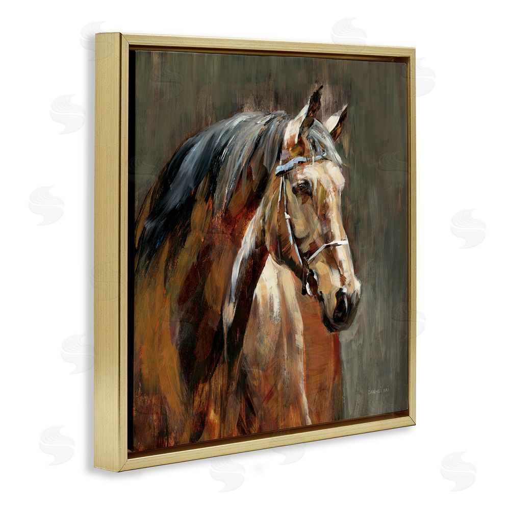 Danhui Nai Horse in Stable at Dusk Gold Floating Framed Canvas Wall Art
