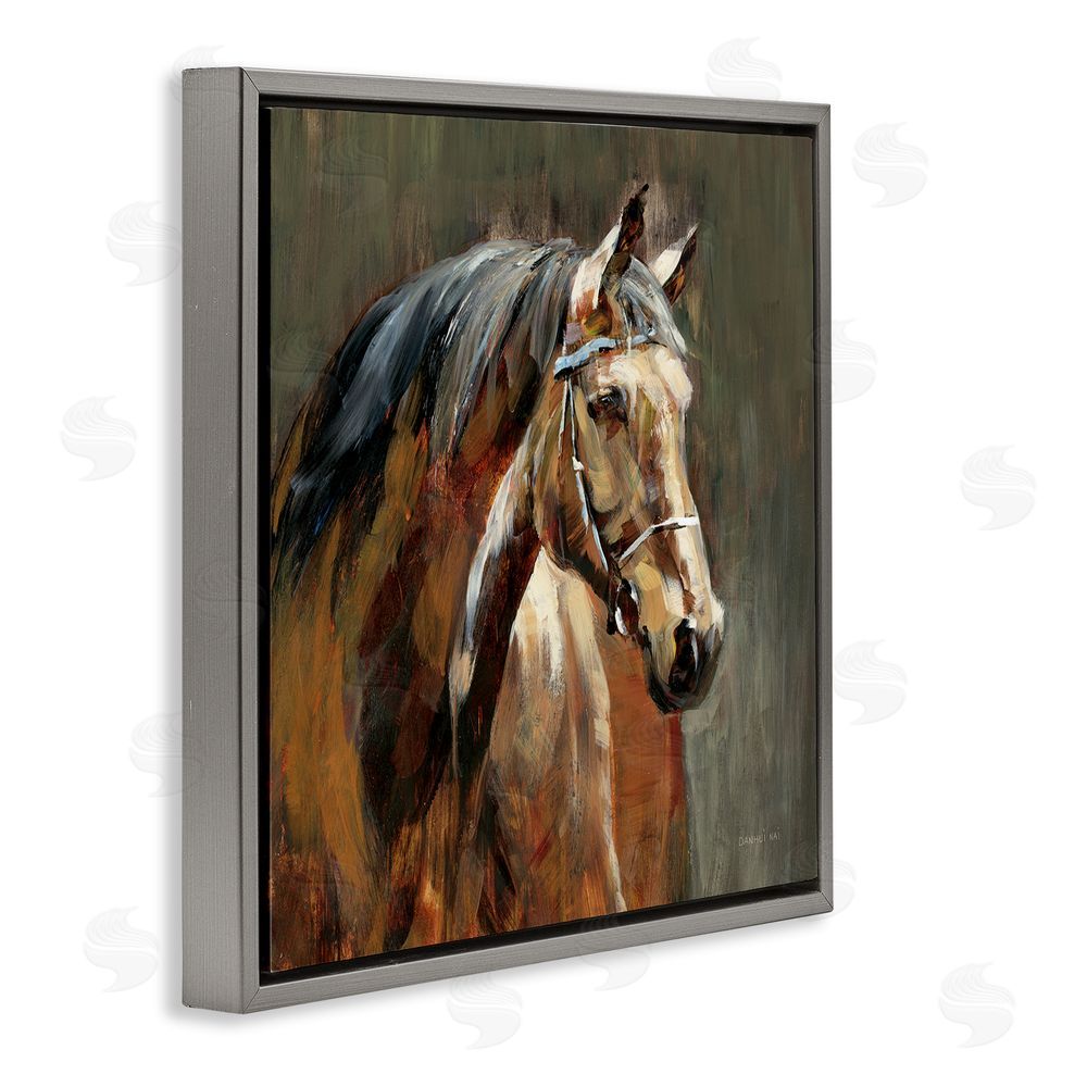 Danhui Nai Horse in Stable at Dusk Gray Floating Framed Canvas Wall Art