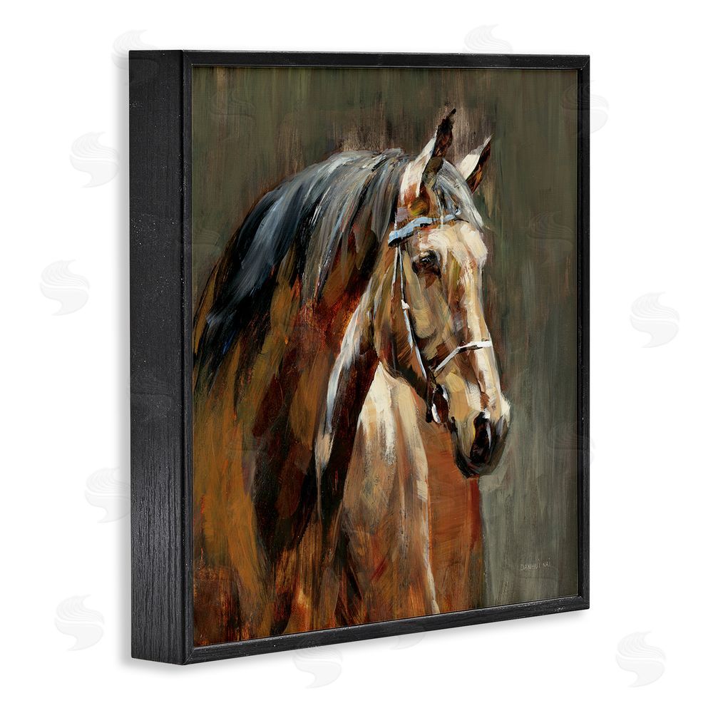 Danhui Nai Horse in Stable at Dusk Black Framed Giclee Wall Art