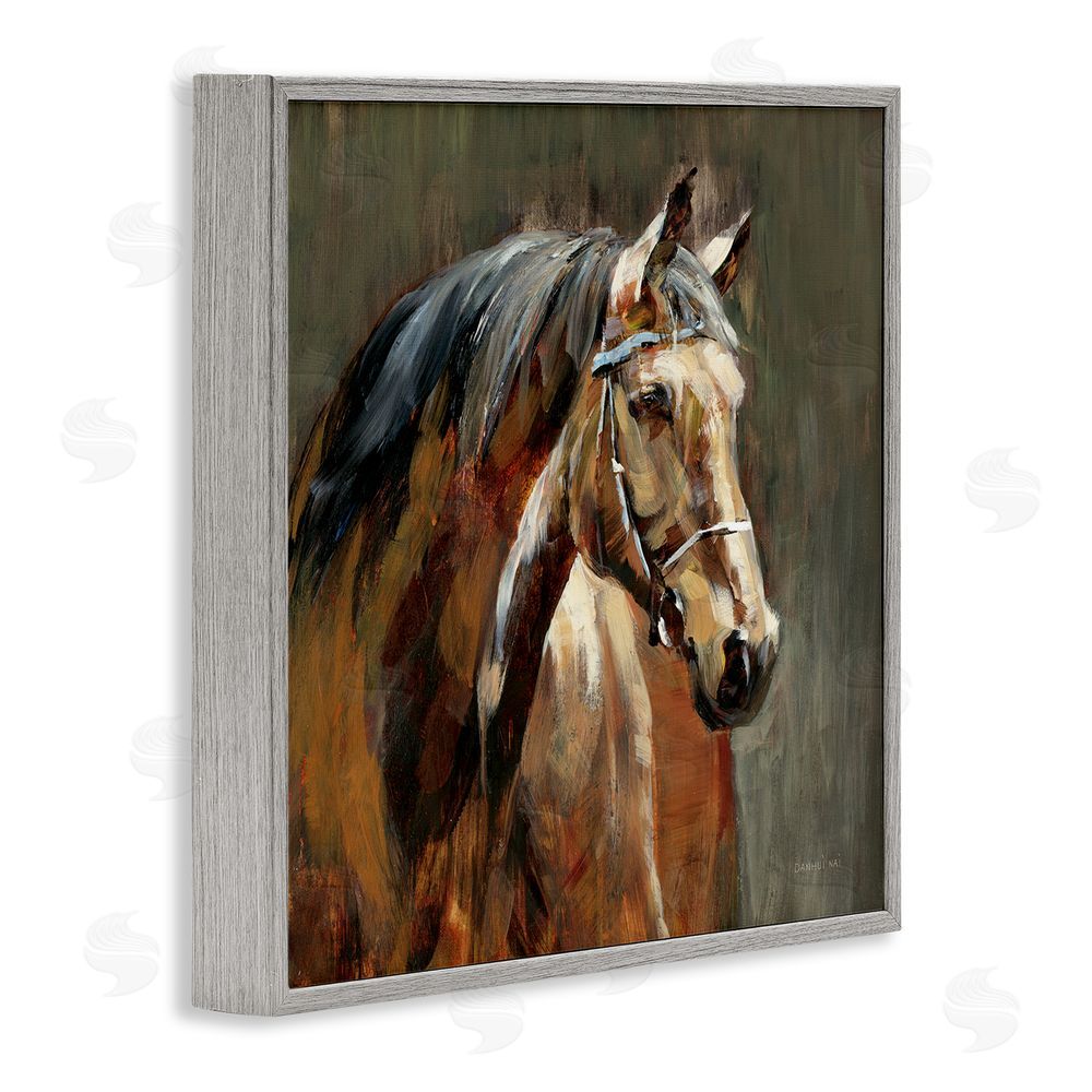 Danhui Nai Horse in Stable at Dusk Gray Framed Giclee Wall Art