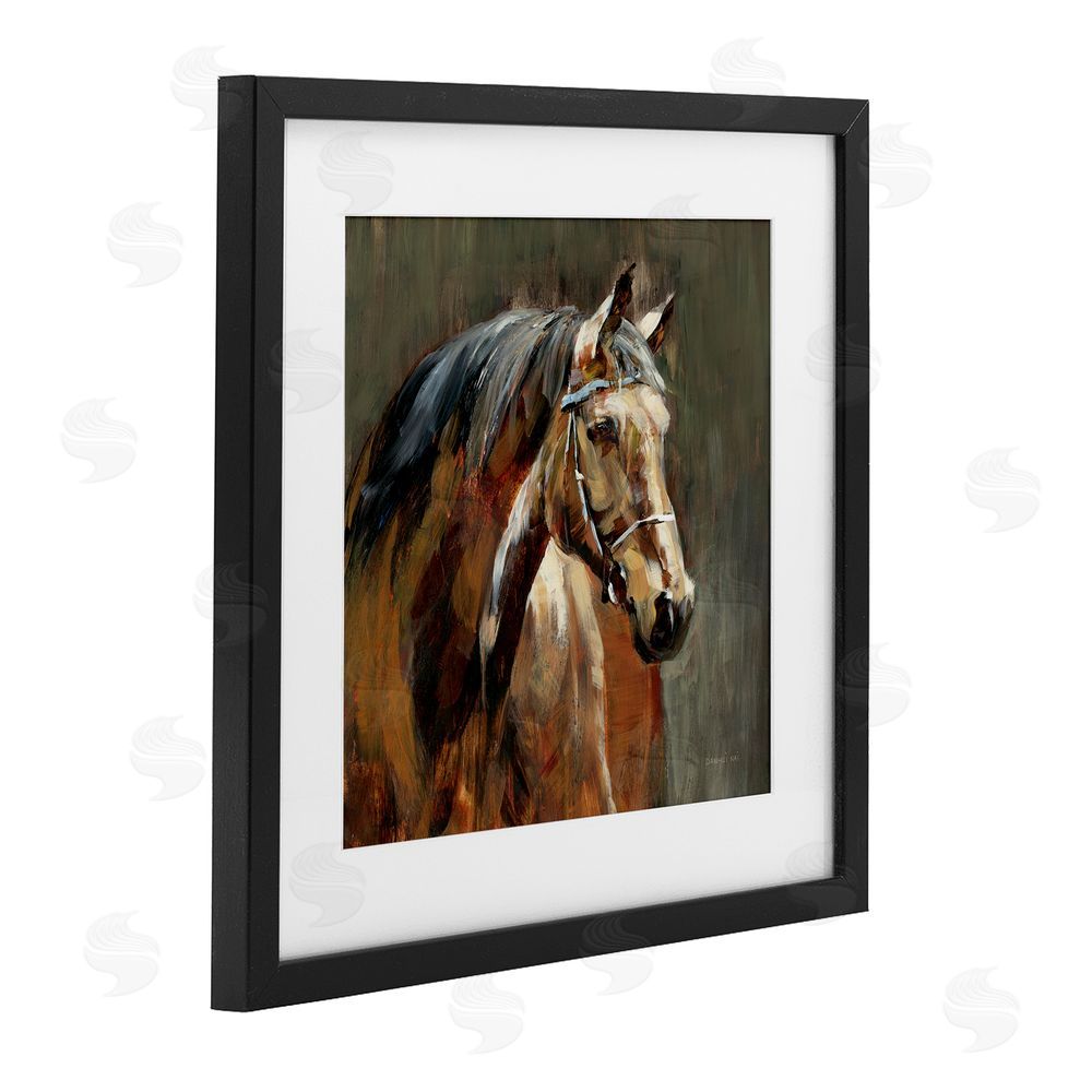 Danhui Nai Horse in Stable at Dusk Black Framed Print Under Glass Wall Art
